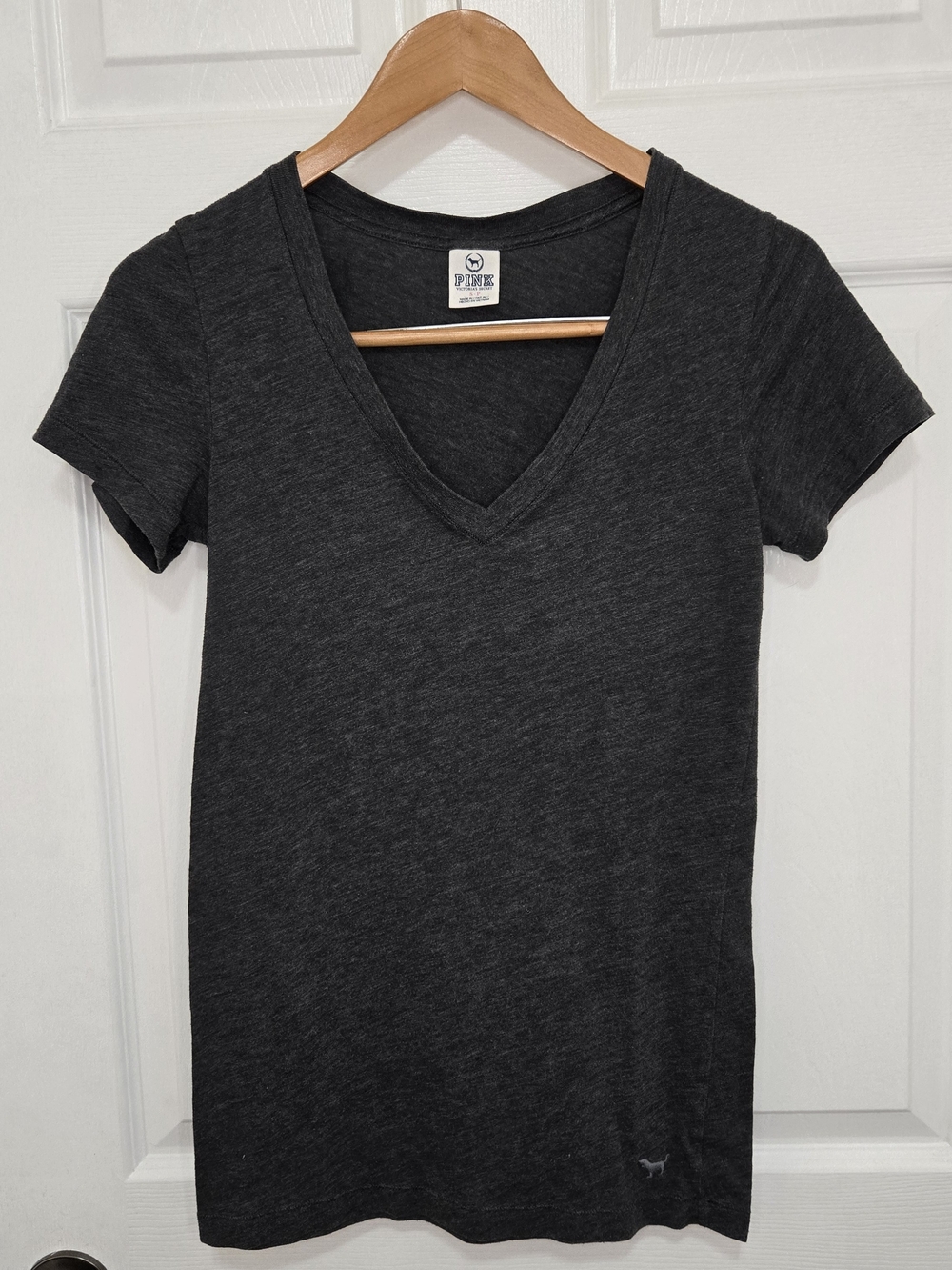 PINK Victoria's Secret Dark Charcoal V-Neck Short Sleeve Tee